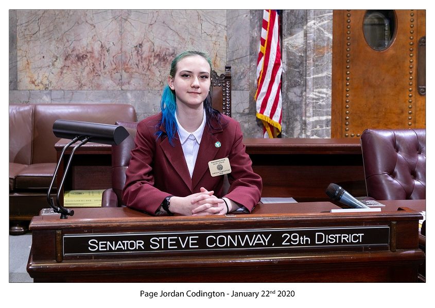 Jordan Codington serves as page in Washington State Senate