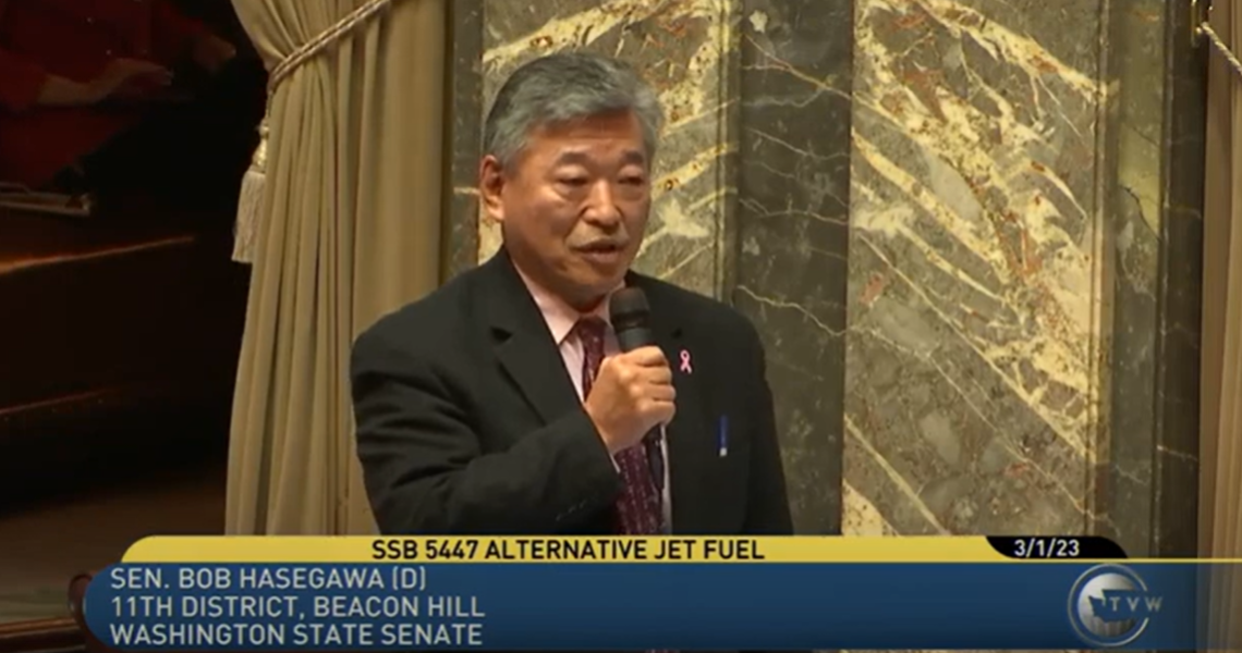 Sen. Hasegawa speaks about alternative jet fuels on Senate floor