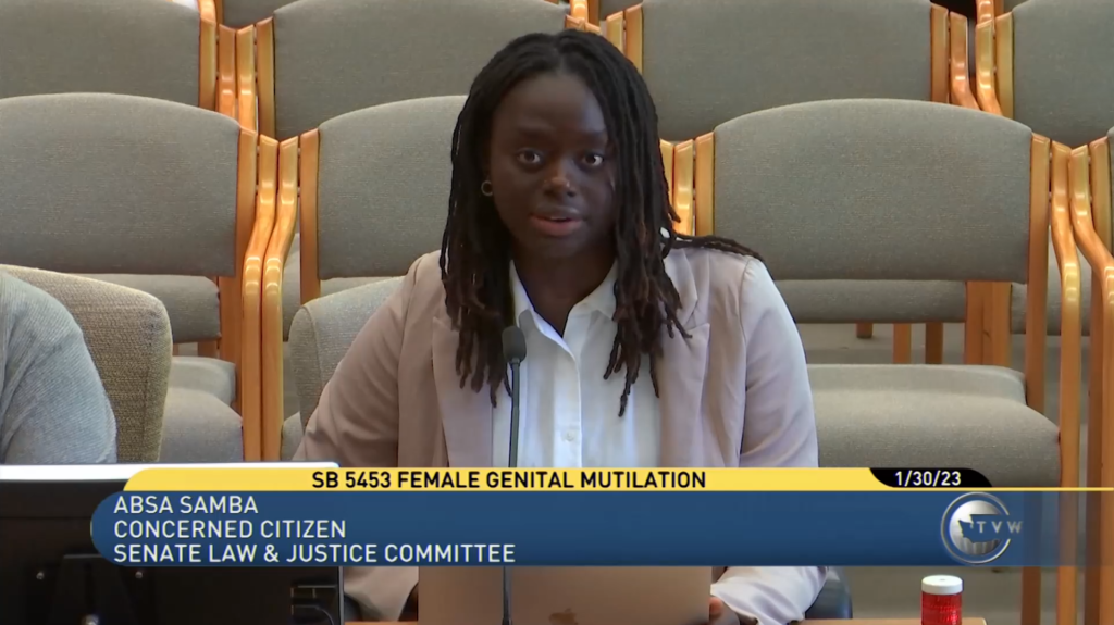Absa Samba testifying on SB 5453 FGM