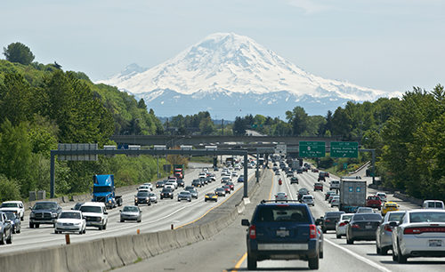 cars driving on I-5 in Seattle
