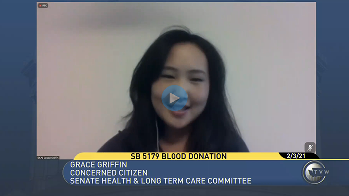 TVW Screen grab of Grace Griffin testifying in committee in support of SB 5179