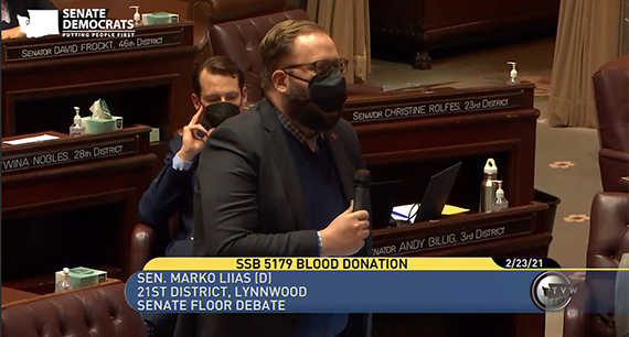 TVW Screen Grab of Sen. Marko Liias floor speech in support of SB 5179
