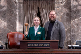 A photograph of Sen. Marko Liias (D-Edmonds) with Kamiak High School student Stella Rucker.