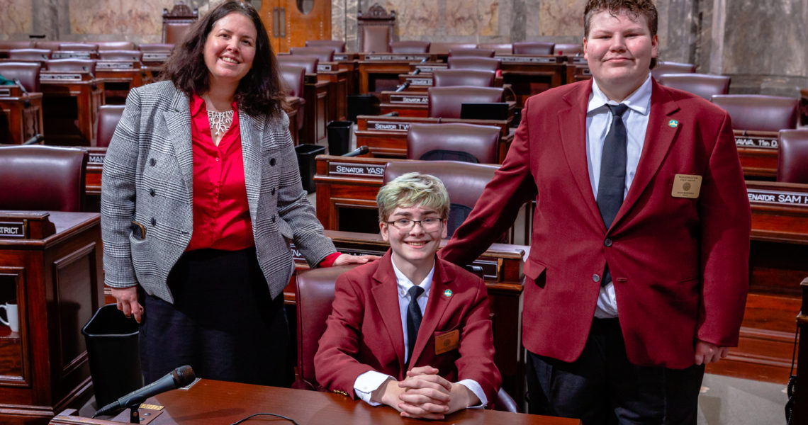 Middle Schoolers Aven Bordsen and RJ Montoure serve as pages in Washington State Senate