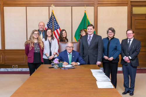 Gov. Inslee signs Engrossed Second Substitute Senate Bill No. 5144, May 11, 2023. Relating to providing for responsible environmental management of batteries. Primary Sponsor: Sen. Stanford