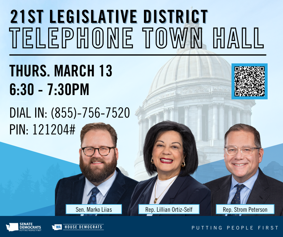 A graphic advertising a telephone town hall Thursday, March 13, 2025, at 6:30 p.m.